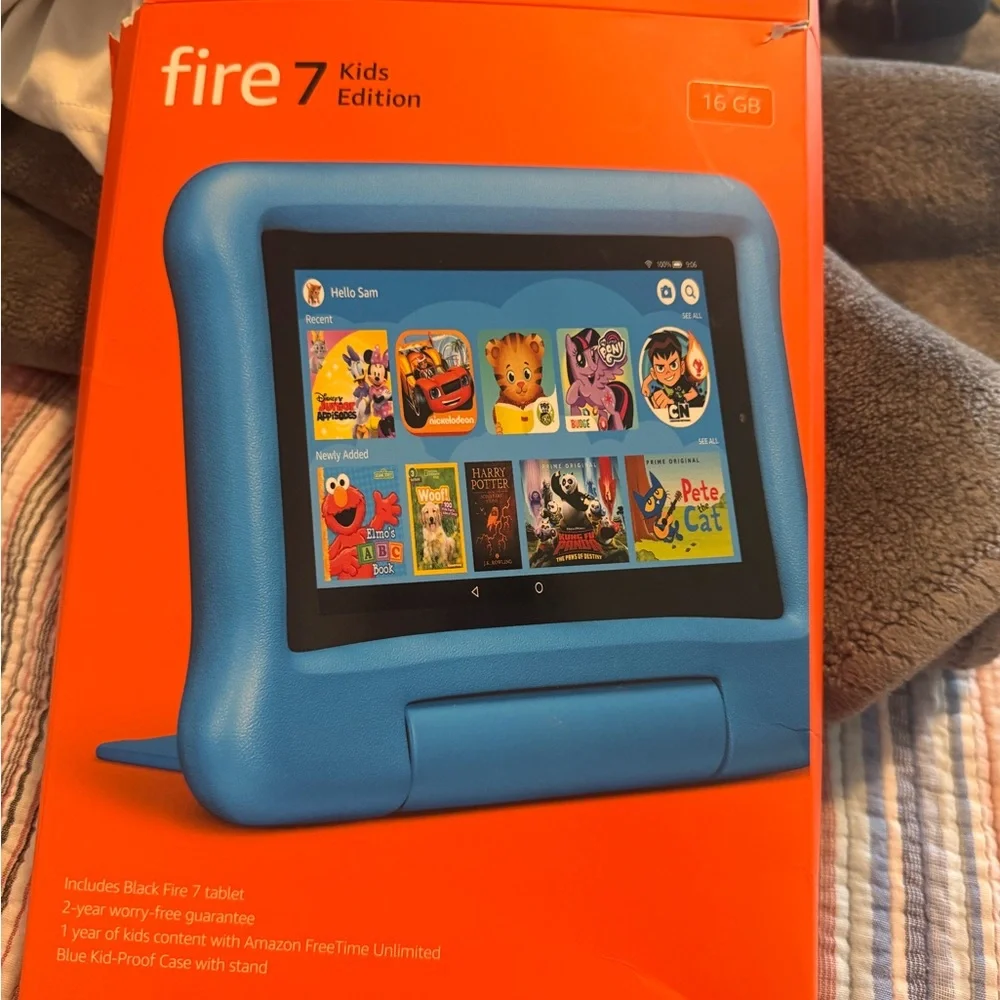Amazon Fire 7 Kids Edition Tablet in Bright Blue Protective Case